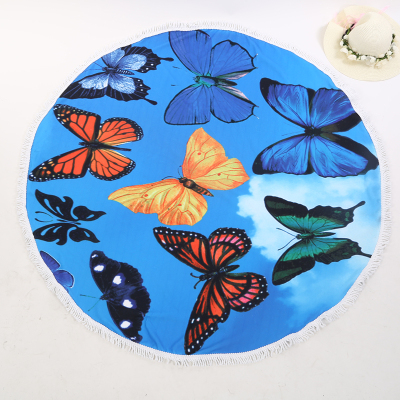 Butterfly print tassel round beach cushion beach rug.