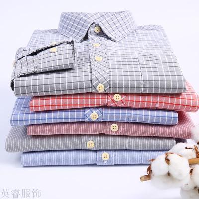 Men's cotton plaid men's long-sleeved Oxford shirt Korean version of the dress shirt