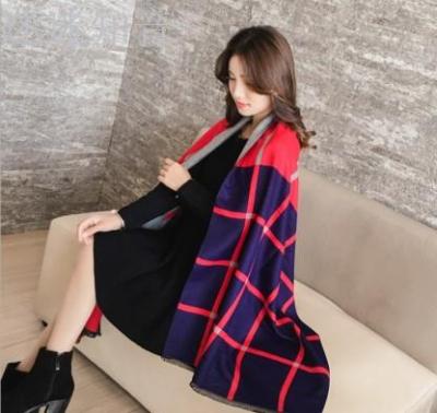 Female winter scarves double-sided dual-color long scarf shawl students checked dual-use wild