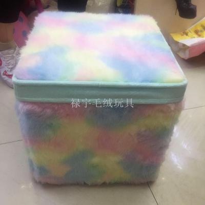 New explosions Rainbow storage box storage stool plush Unicorn collapsible storage stool square sofa