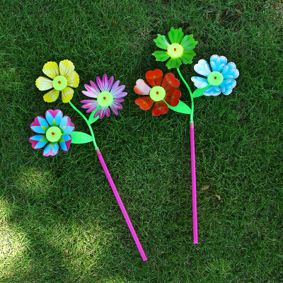 New three branches and leaves sunflowers glass windmill children's traditional outdoor toys cartoon windmill wholesale