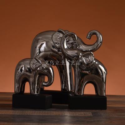 Gao Bo Decorated Home Family of three ceramic elephant furnishing electroplated ceramic decorative crafts