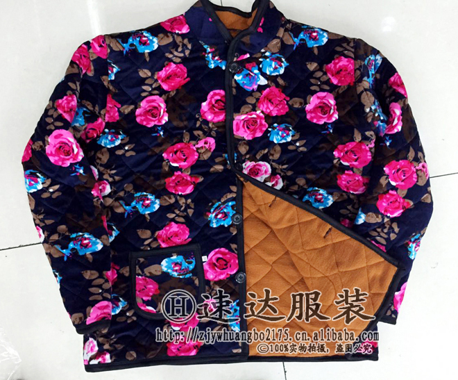 冬季保暖开衫 银狐绒加肥加厚棉袄外套有口袋中老年妈妈装花棉衣