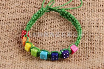 Plastic dice hand-woven colored rope bracelet