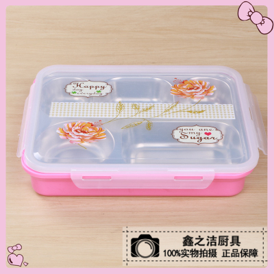Xinzhi clean heat preservation lunch box 304 stainless steel sealed rectangular adult four compartments large capacity tray compartments