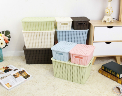 The new shelves of plastic rattan storage box weaving baskets with lid finishing box storage box