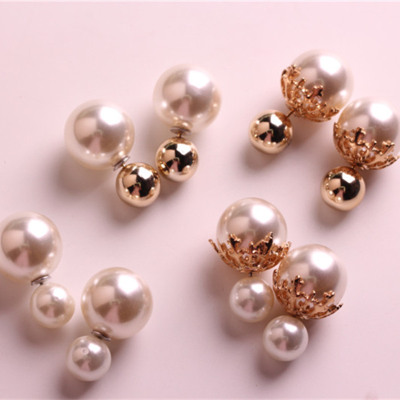 Pearl pendant before and after the size of the double-sided Korean style earrings joker simple earrings