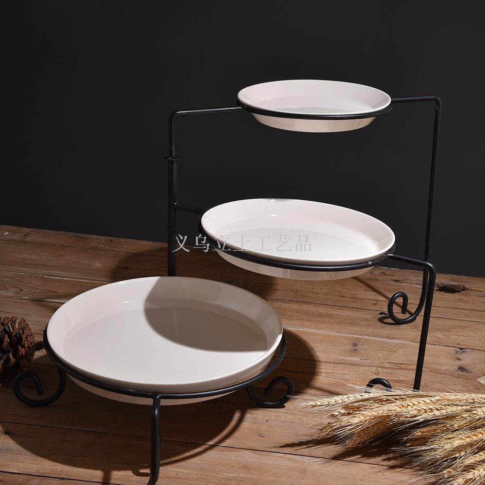 高伯饰家新品三层白瓷果盘 陶瓷工艺品 家居日用品