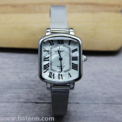 Retro fashion rectangular Roman Silver/Gold Mesh belt watches for men and women students watch quartz watch