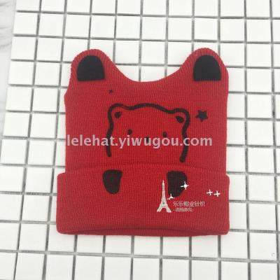 Autumn/winter 2017 new rubber bear Hat knit Horn Hat baby Hat