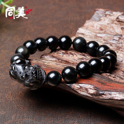 Obsidian Pixiu bracelet genuine ice kind of brave 12mm AAA natural Rainbow Obsidian eyes men's bracelet