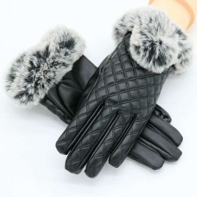 Ladies touch screen gloves winter warm plus fleece riding tram driving cold and rain MAO mouth PU gloves wholesale