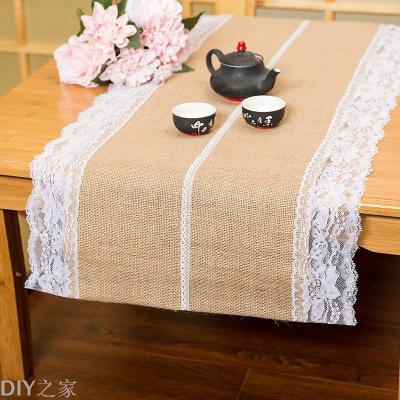 Yellow linen lace table runner table flag tablecloth art Christmas party craft wedding decorations