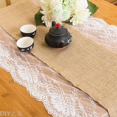 Yellow linen lace table runner table flag tablecloth art Christmas party craft wedding decorations 30*275