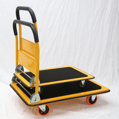 Yellow and Black Two-Tone Four-Wheel Trailer Delivery Lightweight Carriage Mute Trolley Foldable Platform Trolley