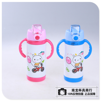 Kids cup stainless steel vacuum straws thermos GMBH pot with handle, lovely water cup baby water cup