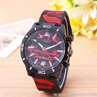 Trade selling fashion silicone strap men's Watch Black Camo camouflage sport men's silicone watch