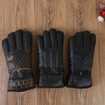 Leather gloves for men in winter cycling with warm, warm and waterproof outdoor gloves.