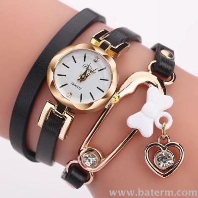 Korean stylish pin Decorative wrapping three rings Bracelet Watch women decorated bracelet quartz watch
