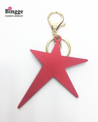 Popular Red five-pointed star burst aluminium key rings factory direct