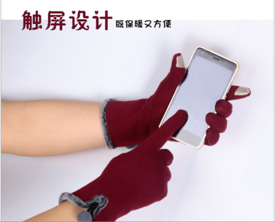 Women's Autumn Cashmere Riding Fashion Gloves Fleece-Lined Warm Touch Screen Outdoor Sports Non-Inverted Velvet Cotton Gloves