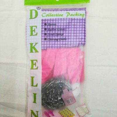 Combine kitchen supplies, aprons, gloves, cleaning balls, and dishwashing towels