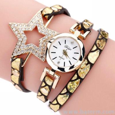 Aliexpress explosions fashion diamond star winding three-ring ladies Bracelet Watch quartz watch