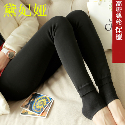 Princess Diana winter polyamide and fleecy leggings for women's outer wear step on foot pants slimming panty black socks