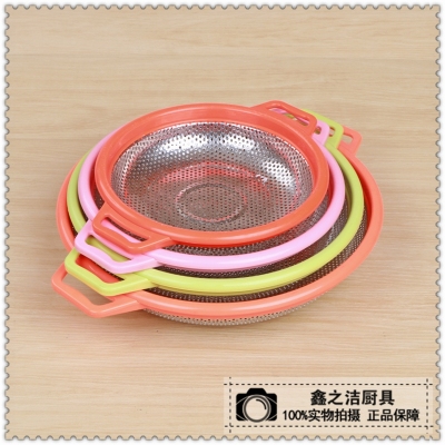 Stainless steel kitchenware thickening dazzle color Stainless steel, plastic mile - hole basket creative vegetable fruit plate candy plate