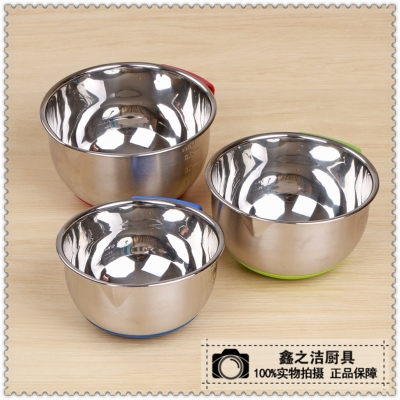 Stainless Steel Kitchenware High Quality Stainless Steel Silicone Handle Basin Salad Bowl Seasoning Basin