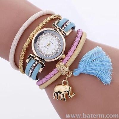 Quick selling fashion weaving tassels + elephant pendant multi-level Lady bracelet Watch
