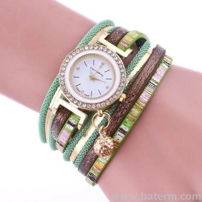 Fast selling fashion color chain ball pendant winding two circles lady Bracelet watch