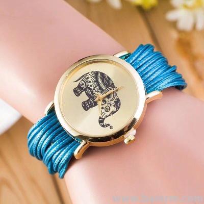 Quick selling fashion national wind fine rope weave elephant dial lady Bracelet watch