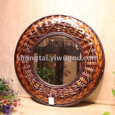 Hot-Selling Retro Southeast Asian Style Handmade Bamboo Frame Hanging Mirror 09-13655