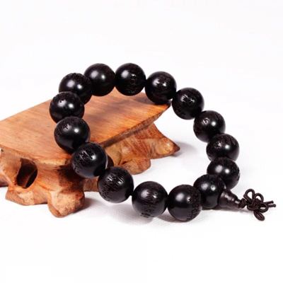 Authentic ebony carving heart hand string auspicious knot buddhist beads hand - carved bracelet hand string