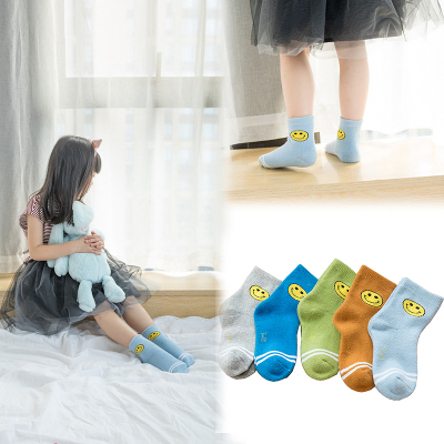 Autumn and winter cotton smiley face socks thickening Terry socks candy color towel socks boys and girls socks wholesale
