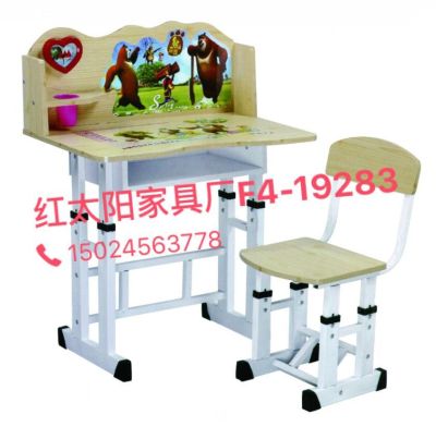New wood pattern full picture desk children learn table lifting writing table cartoon foreign trade tables and chairs