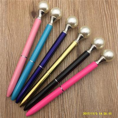 The new round bead pen lovely stationery turns the metal pen gift white pearl ball pen