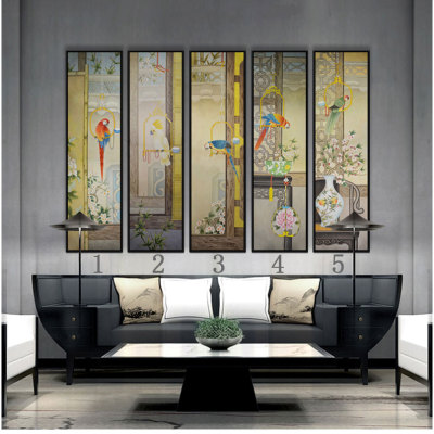 The new Chinese style sofa background wall four couplet hang a picture of The traditional Chinese painting of The living room in The living room ofa picture of The frame decoration.