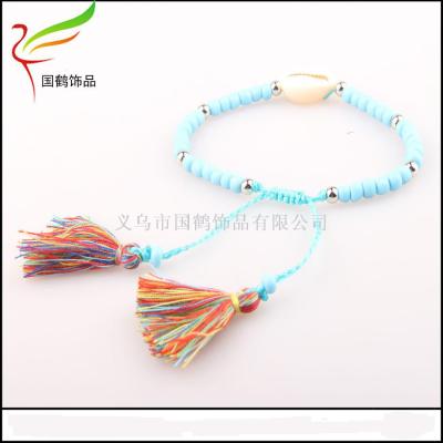 Natural shell glass beads fringed bracelet