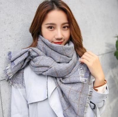 New Korean Style Cashmere-like Plaid Scarf for Students Thickened Warm Large Kerchief Shawl Dual-Use