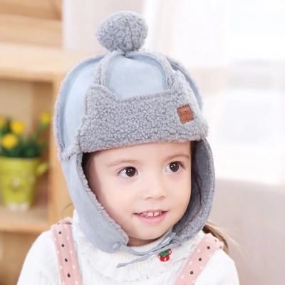 Autumn and winter soft and pure color protective ear hat for children with a thick lei feng cap, male and female baoding deer fur cap baby warm hat tide.