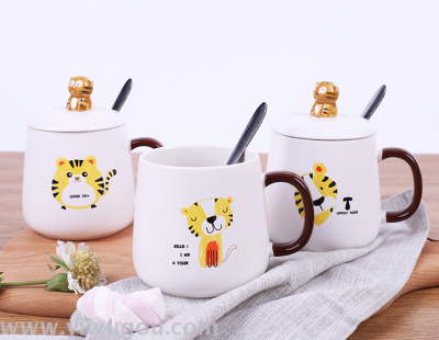 handmade tiger ceramics mug cartoon cup