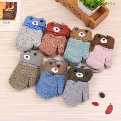 Children's wool gloves with double layer of fleece and thickening. Boys and girls keep warm in winter