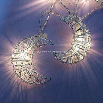 Christmas Festival Home Decoration Pendant Handmade Iron Wire Moon Led Lighting Chain Creative Gifts Gifts