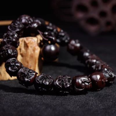 Lightning strike date wood evil wood carving 18 armonk wooden fish hand string 12mm bracelet jewelry beads