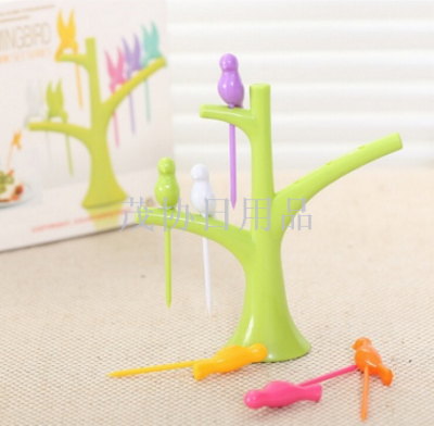 Factory Direct Sales Fashion Creative Treetop Bracket Hummingbird Or Bird Fruit Fork Set Environmentally Friendly Easy to Place Fruit Toothpick