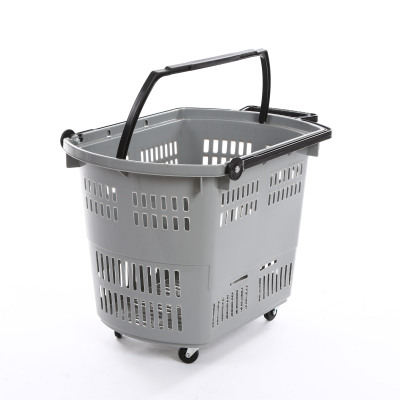 Four-wheeled supermarket shopping basket trolley pulley folding shopping basket shopping cart plastic shopping basket