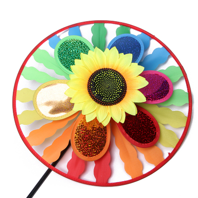 Sell double-layer turntable sunflowers sequins windmill wholesale outdoor decoration large windmill children toys