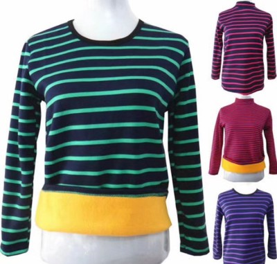 Winter middle-aged women's stripes plus cashmere thermal underwear loose large size shirt spread hot bottoming shirt